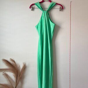 A New Day Mint Green Halter Midi Dress- Size M, Never Worn, Sleek Satin, TieNeck